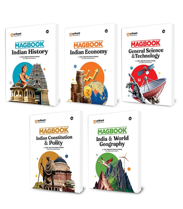 Combo of Magbook | Indian History, Indian Economy, Indian Constitution, Polity, India & World Geography & General Science & Technology | English Medium
