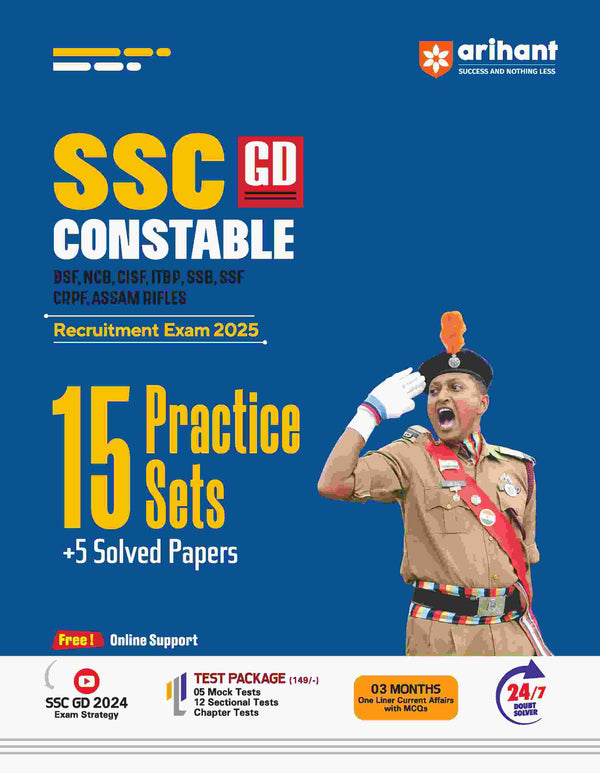 SSC GD Constable Recruitment Exam 2025 |With  15 Practice Sets and 5 Solved Papers | Free Online Support, SSC GD 2024 Exam Strategy, Test Package, 3 Months Current Affairs  and 24/7 Doubt Solver for SSC GD 2024