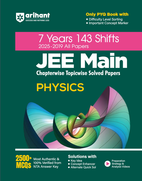 JEE Main Physics | 7 Years 143 Shifts (2025-2019 All Papers) | Chapterwise- Topicwise Solved Papers | 2500+ MCQs, Key Idea, Concept Enhancer