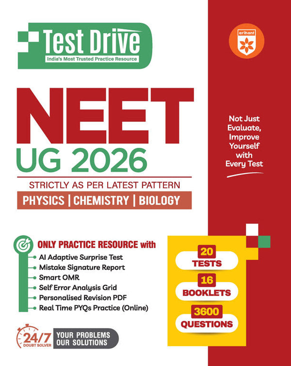 NEET (UG) 2026 Test Drive  20 Tests, 16 Booklets & 3600 Questions | Physics, Chemistry & Biology | AI-Adaptive Practice with Error Analysis, Smart OMR, Real-Time PYQs (Online) & Revision PDF | Based on Latest NTA Pattern