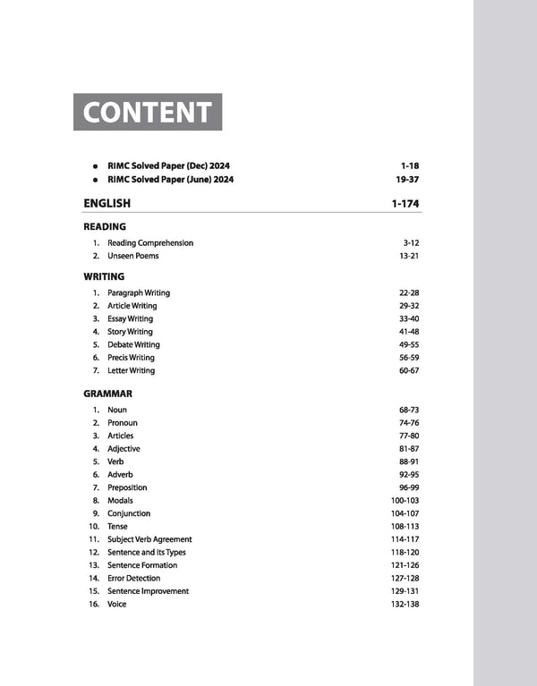 Rashtriya Indian Military College (RIMC) Admission Test Class - VIII | Study Guide | English Medium