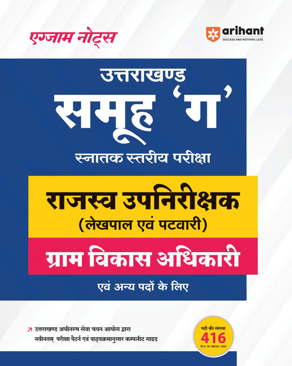 Uttarakhand Samuh "G" (Graduate Level) Exam | Revenue Sub Inspector, Lekhpal & Patwari, Gram Vikas Adhikari & Other Posts | Exam Notes | Hindi Medium