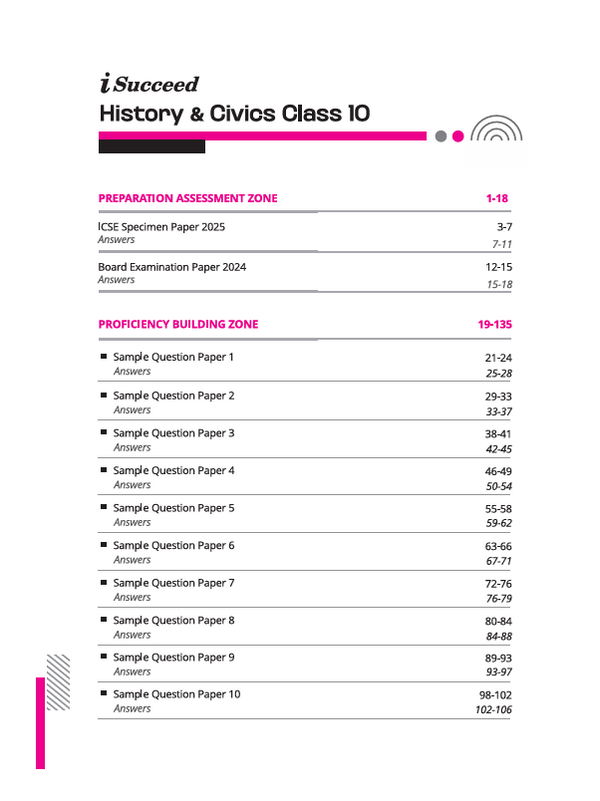i-Succeed ICSE 2026 – History & Civics Class 10 | 15 Sample Question Papers | Based on Latest ICSE Syllabus | Includes Solved Specimen Paper, 2025 Board Paper, Rapid Revision Sheet & Mind Maps