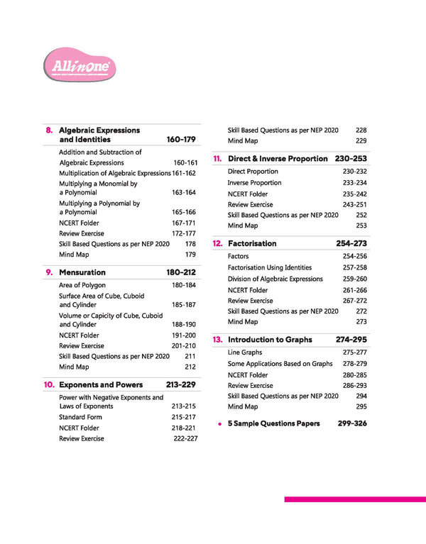 CBSE All in One Mathematics Class 8 Exam 2025-26 | Sample Question Papers, Mind Map & Competency Based Questions | Based on Latest NCERT