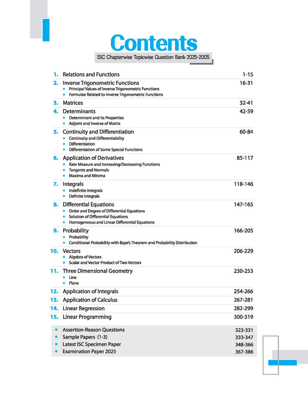 ISC Mathematics Class 12th | 21 Years Chapterwise Topicwise Question Bank (2025 - 2005)