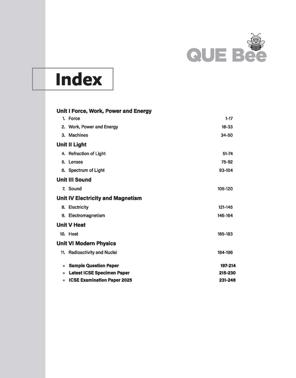 ICSE QUE Bee Physics Class 10 Exam 2026 | Quick Theory, Exam Pattern Questions, Speciman & Sample Papers | Key Words Highlighted in Theory & Answer