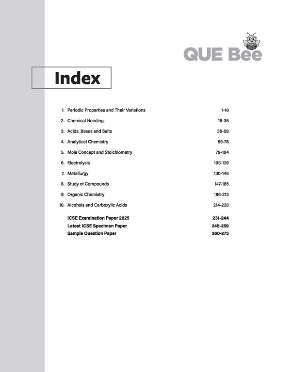 ICSE QUE Bee Chemistry Class 10 Exam 2026 | Quick Theory, Exam Pattern Questions, Speciman & Sample Papers | Key Words Highlighted in Theory & Answer