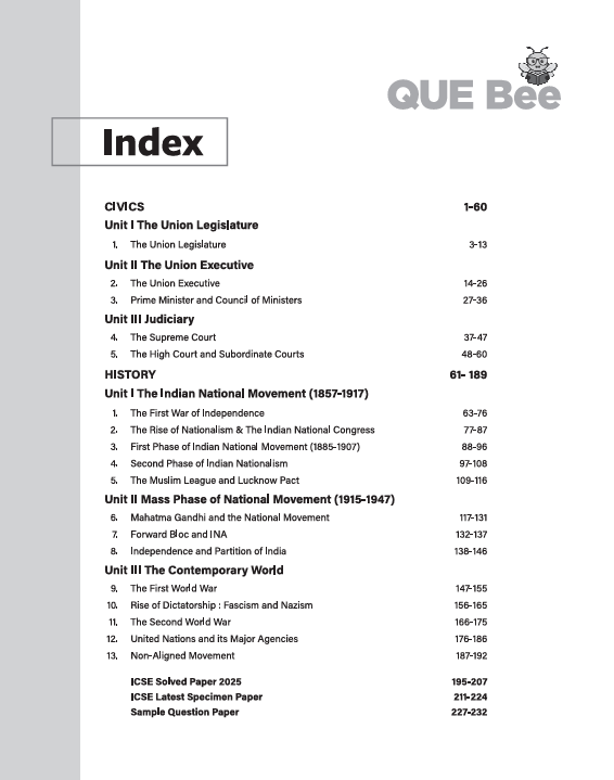 ICSE QUE Bee History & Civics Class 10 Exam 2026 | Quick Theory, Exam Pattern Questions, 10 years PYQs | Key Words Highlighted In Theory & Answers