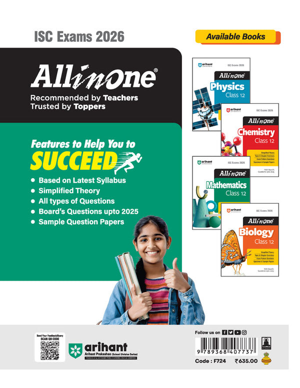 ISC All In One Mathematics Class 12 Exam 2026 | Topic & Chapter Exercises, Exam Pattern Questions, Specimen & Sample Papers With Board's Questions Upto 2025