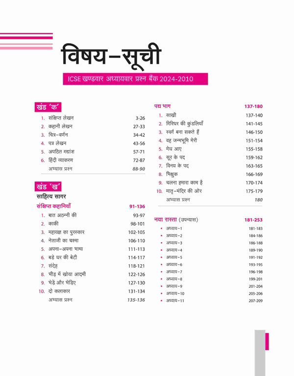 ICSE Hindi Class 10th | 15 Years Chapterwise-Question Bank (2024 -2010)