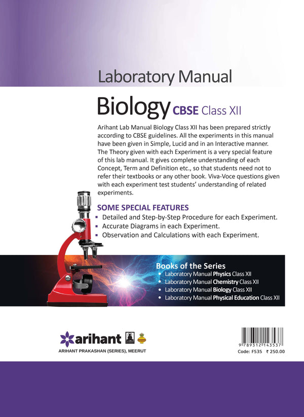 Laboratory Manual for CBSE Biology Class 12 I All experiments as per CBSE guidelines I Detailed and step-by-step procedure, Accurate diagrams, observation, and calculations with Viva-Voce