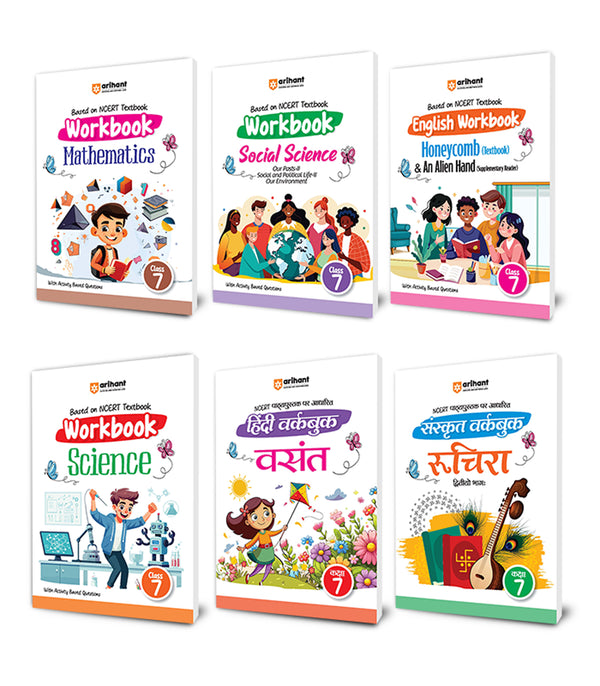 Combo of Workbook Class 7th | Mathematics, English, Honycomb, Science, Vasant & Sanskrit Ruchira | Based on Ncert Textbook