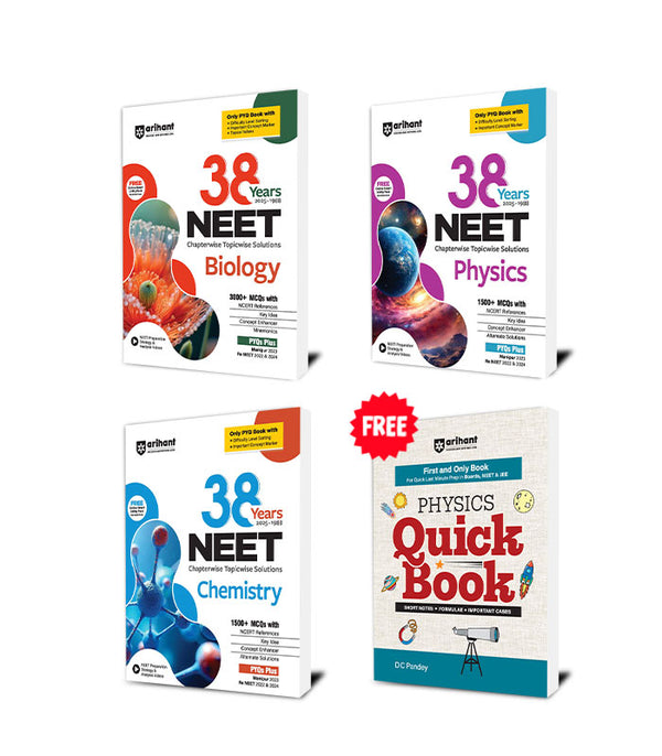 Combo of NEET 38 Year Chapterwise Topicwise Solutions | Physics, Chemistry & Biology | With Free Quick Physics