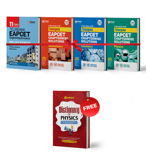 Combo of Telangana EAPCET Engineering Entrance 2025 | Physics, Chemistry & Mathematics (8 year Solved Papers & 21 year Solved Papers) | With Free Dictionary of Physics |English Medium