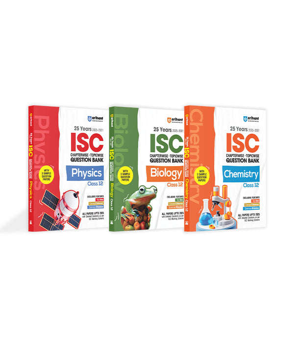 Combo of ISC 25 Year Chapterwise-Topicwise Question Bank Class 12th | Physics, Chemistry & Biology | English Medium