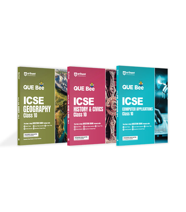 Combo of ICSE QUE Bee Class 10th Exam 2026| Computer Application, Geography & Historhy & Civics| English Medium