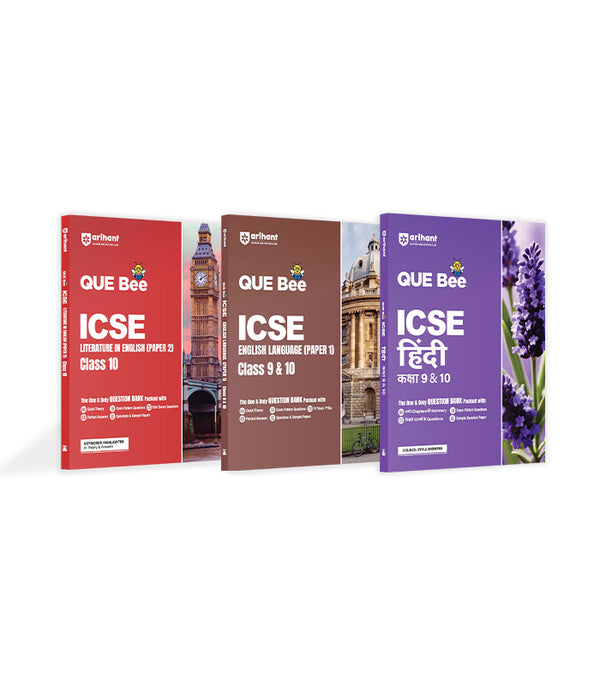 Combo of ICSE QUE Bee Class 10th Exam 2026| English Lit, English (9 & 10) & Hindi (9 &10) | English Medium