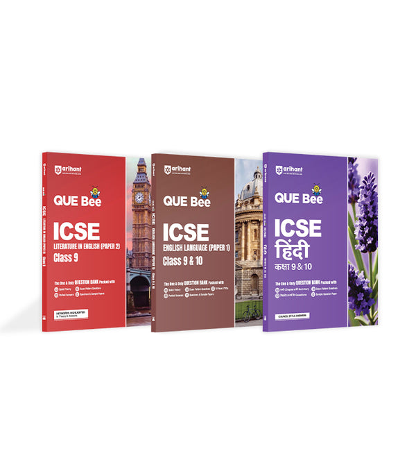 Combo of ICSE QUE Bee Class 9th Exam 2026| English, Hindi & English Lit | English Medium