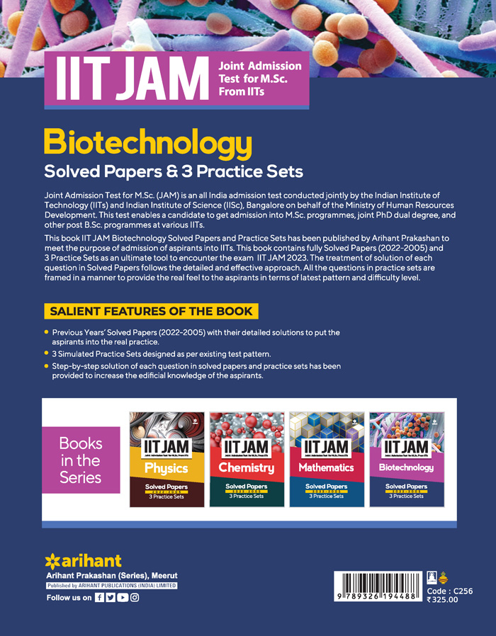  IIT JAM (Joint Admission Test for M. Sc. From IITs) - Biotechnology Solved Papers 2022-2005  & 3 Practice Sets