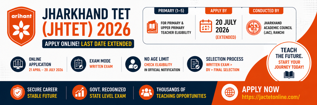 Jharkhand Teacher Eligibility Test (JHTET) Online Form 2026 – Apply Online (Last Date Extended)