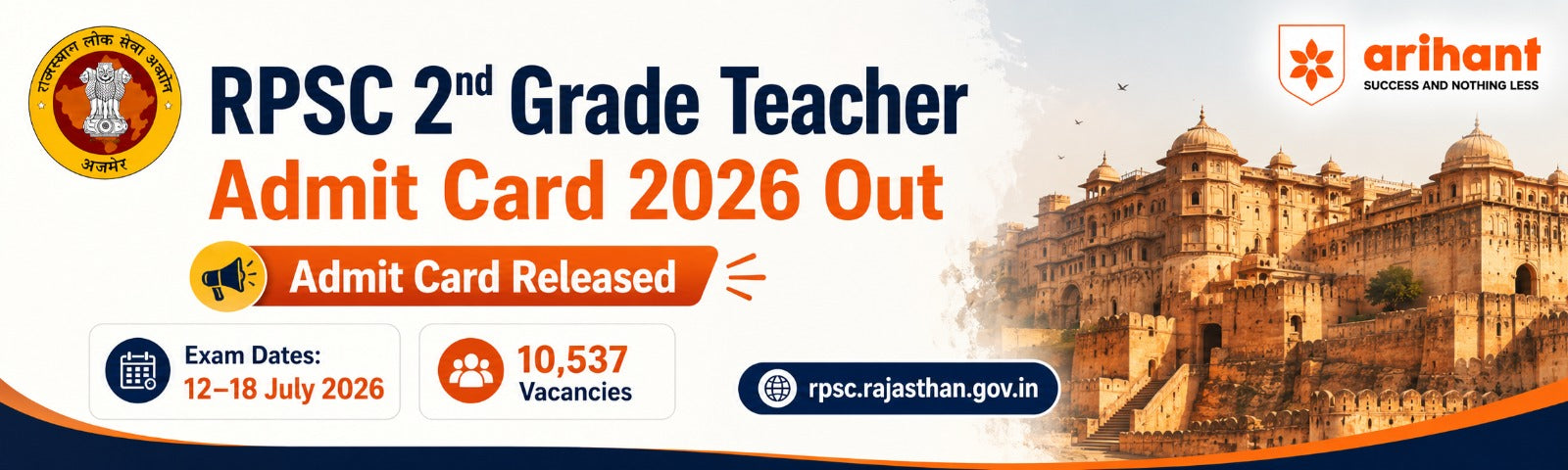 RPSC 2nd Grade Teacher Admit Card 2026 Out