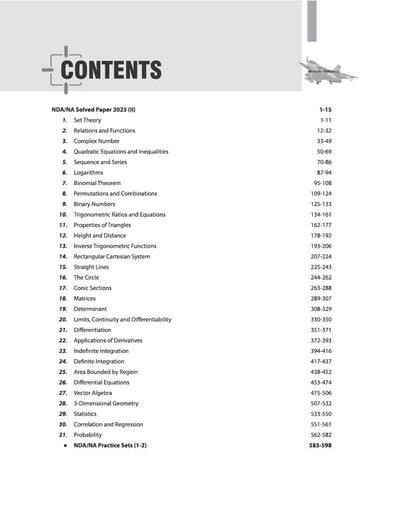 NDA NA mathematics book chapterwise contents and MCQs