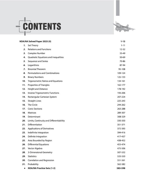 NDA NA mathematics book chapterwise contents and MCQs
