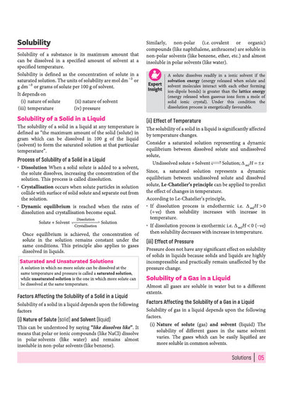 Arihant All in One Chemistry Class 12 Chapter 1 Solutions sample page showing chapter outlines core definitions of solvent and solute characteristics of solutions and types based on amount of solute