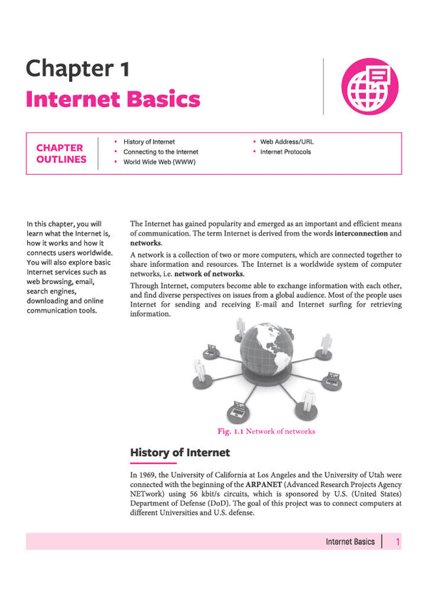 Arihant Class 10 Computer Applications index for Internet Basics and Internet Services covering WWW, Web Address, URL, Protocols, and Mobile Technologies