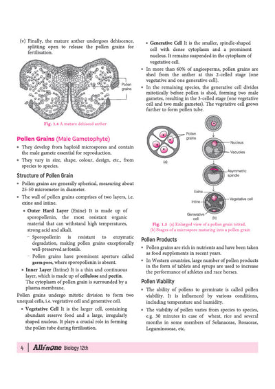 Arihant All in One Biology Class 12 Chapter 1 Sexual Reproduction in Flowering Plants sample page explaining floral structures calyx corolla and receptacle morphology