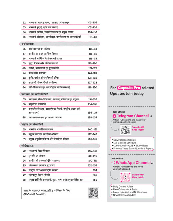 Table of Contents TOC page from Arihant Railway Samanya Gyan and General Knowledge Capsule Pro Advanced Notes textbook for NTPC, ALP, Group D, JE, and RPF exams listing chapters for Ancient, Medieval, and Modern Indian History, Art and Culture, Indian Polity, and World and Indian Geography
