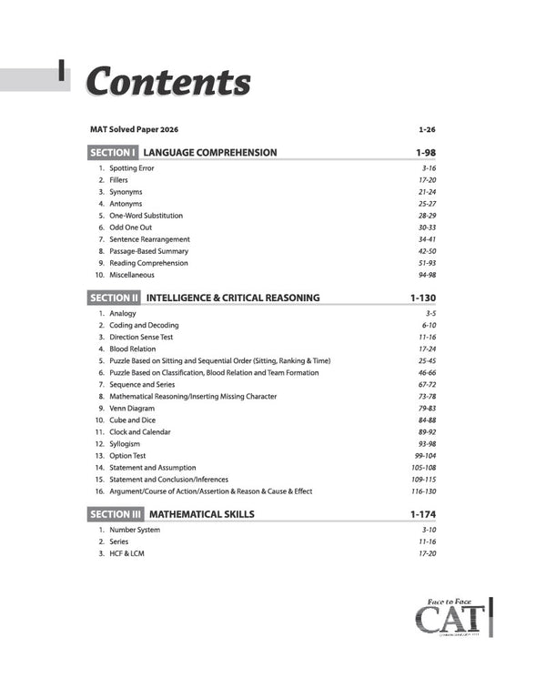 Face to Face MAT 17 Years Chapterwise Topicwise Solved Papers (2026-2010) | with Detailed Solutions & Trend Analysis