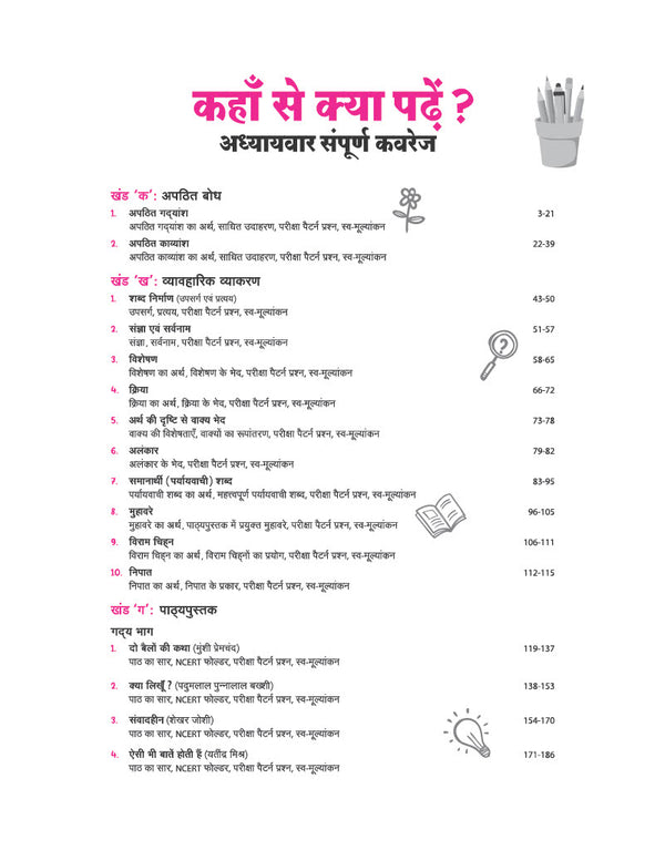 Table of Contents - Arihant All in One Hindi Ganga Class 9 for CBSE Exam 2026-27 | NCERT Based Complete Theory, Practice Exercises, CBQs, Vyakaran, and Mind Maps Syllabus Index