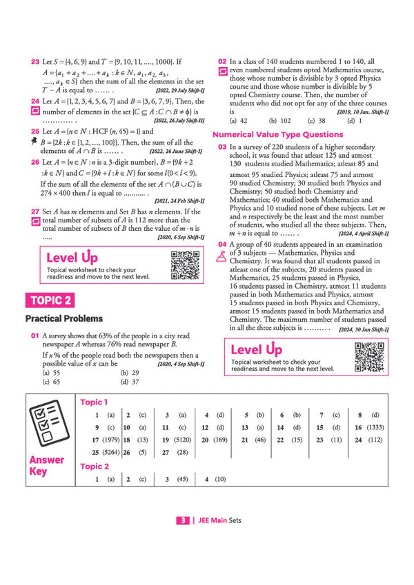 JEE Main 8 Years Mathematics Chapterwise, Topicwise & Levelwise 3000+ PYQs | NTA Authenticated Solutions, Revision Questions & Downloadable Worksheets | Only Book that Highlights High-Frequency Question Types