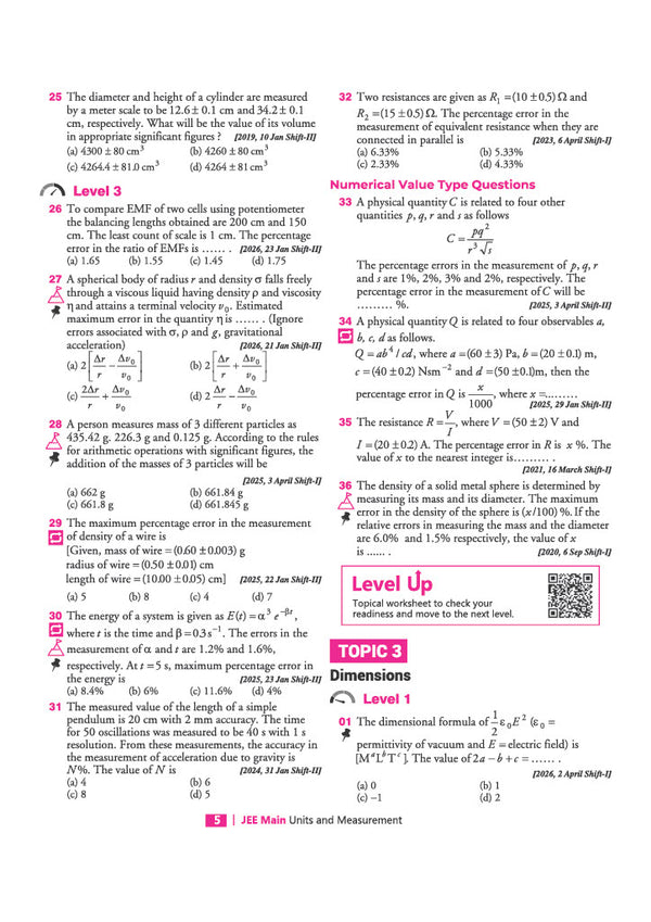 8 Years JEE Main Physics Chapterwise, Topicwise & Levelwise 3000+ PYQs | NTA Authenticated Solutions, Revision Questions & Downloadable Worksheets | Only Book that Highlights High-Frequency Question Types