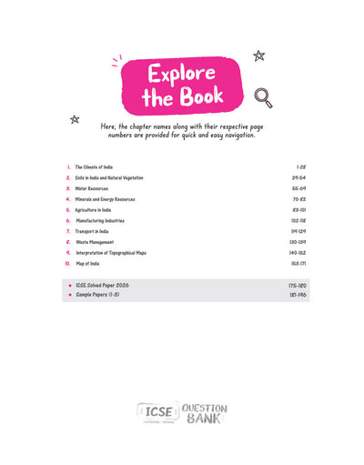 ICSE Geography Class 10 Question Bank for Exam 2027 | 26 Years Chapterwise & Topicwise PYQs (2026–2001) with Detailed Step-by-Step Answers, Examiner's Comments, Smart Tips & 3 Sample Papers