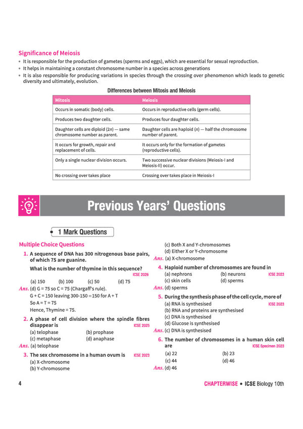 ICSE Biology Class 10th | 25 Years Chapterwise Topicwise Question Bank (2025 - 2001)