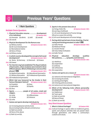 ISC Physical Education Class 12 Question Bank for Exam 2027 | 15 Years Chapterwise & Topicwise PYQs (2026–2012) with Detailed Step-by-Step Answers, Examiner's Comments, Smart Tips & 3 Sample Papers