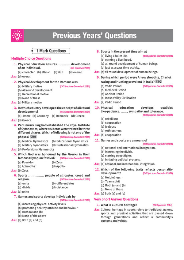 ISC Physical Eduaction Class 12th | 16 Years Chapterwise Topicwise Question Bank (2025 - 2010)
