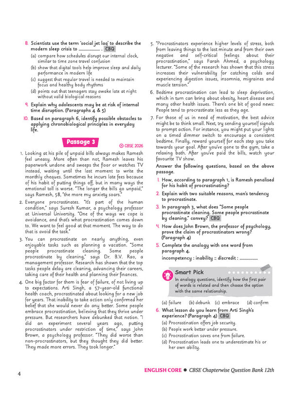 CBSE Chapterwise-Question Bank (2025 - 2016) English Core Class 12th Exam | Other Similar Questions & Value Points | English Medium
