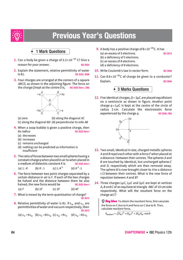 ISC Physics Class 12 Question Bank for Exam 2027 | 16 Years Chapterwise & Topicwise PYQs (2026–2001) with Detailed Step-by-Step Answers, Examiner's Comments, Smart Tips & 3 Sample Papers