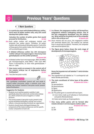 ISC Biology Class 12 Question Bank for Exam 2027 | 26 Years Chapterwise & Topicwise PYQs (2026–2001) with Detailed Step-by-Step Answers, Examiner's Comments, Smart Tips & 3 Sample Papers