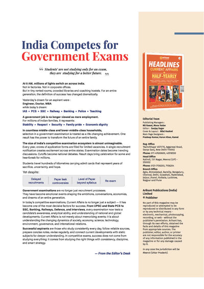 Current Affairs Half-Yearly Sample Page with Events, Schemes and Infographics