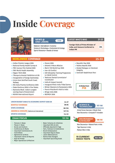 Current Affairs Half-Yearly Sample Page with Events, Schemes and Infographics