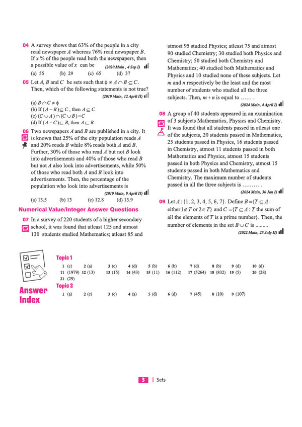 49 Years JEE Advanced (1978 - 2026) & 25 Year JEE Main (2002 - 2026) | MATHEMATICS Chapterwise, Topicwise & Levelwise PYQs Question Bank | Weightage Indicator, 3-Level Practice, High Frequency Questions & Revision Question Tagging