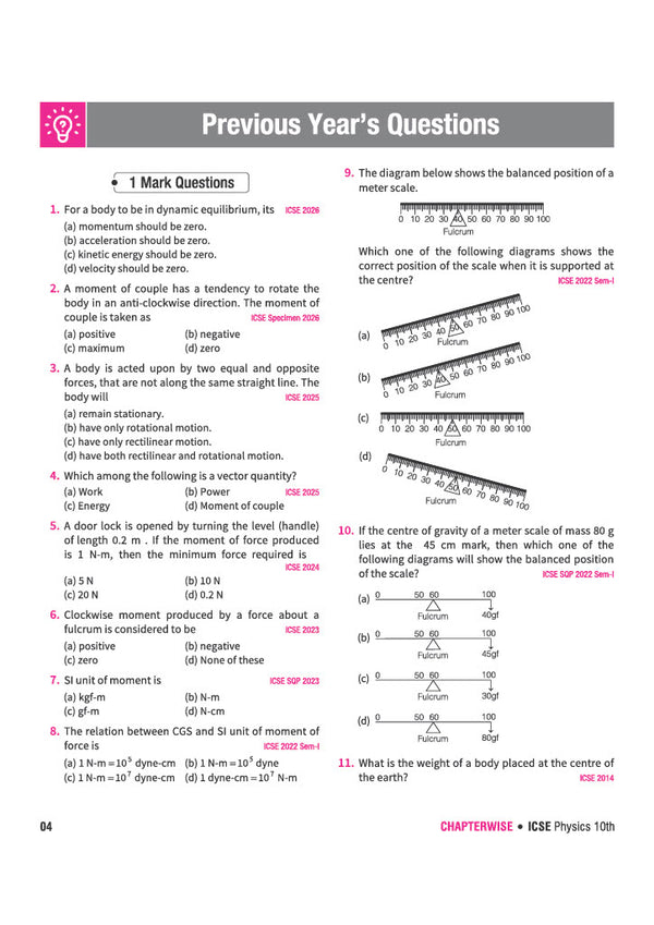 ICSE Physics Class 10 Question Bank for Exam 2027 | 26 Years Chapterwise & Topicwise PYQs (2026–2001) with Detailed Step-by-Step Answers, Examiner's Comments, Smart Tips & 3 Sample Papers