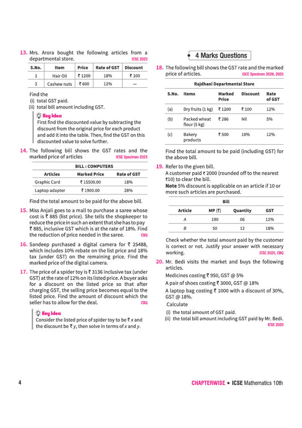 ICSE Mathematics Class 10 Question Bank for Exam 2027 | 26 Years Chapterwise & Topicwise PYQs (2026–2001) with Detailed Step-by-Step Answers, Examiner's Comments, Smart Tips & 3 Sample Papers