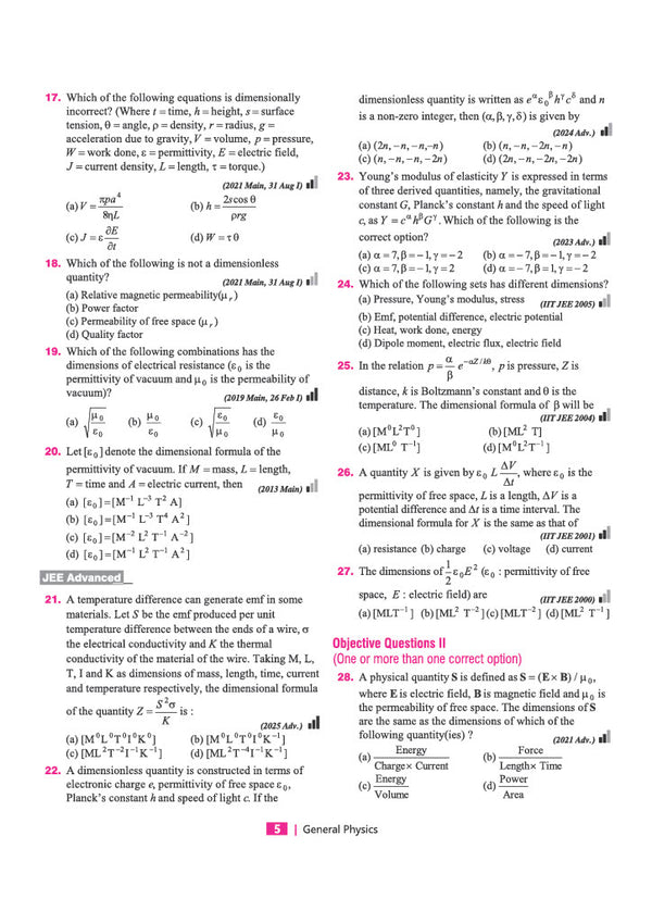 JEE Advanced JEE Main Physics chapterwise PYQs sample
