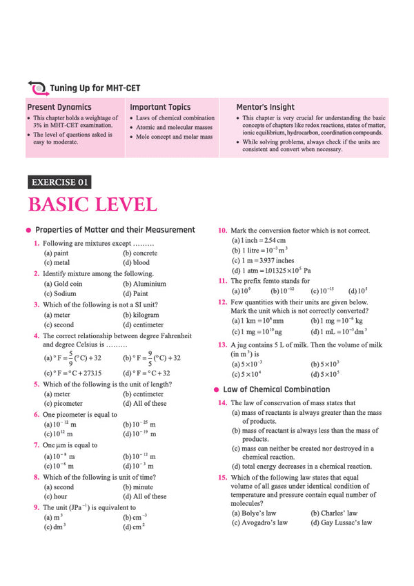 Prep Guide MHT CET Chemistry 2027 | Exam-Ready Theory, 7500+ Topicwise & Levelwise MCQs, PYQs up to 2026 | Based on Latest MHT CET Syllabus & Exam Pattern