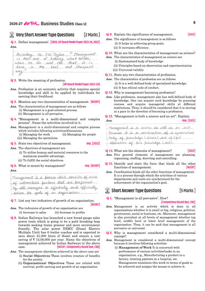 Avtar UP Board Business Studies Class 12 Exam 2027 | Chapterwise Question Bank | 5 Board-Style Practice Papers | 4 Years Unsolved Papers | Based on NCERT & NEP 2020